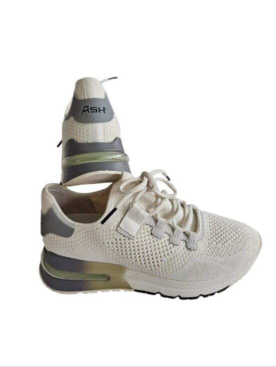 Ash Shoes - ASH KODI Cream Knit Sneakers with Light Gray Accent